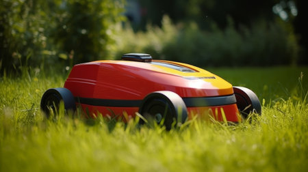 Lawn mover on green grass. Illustration Generative AIの素材