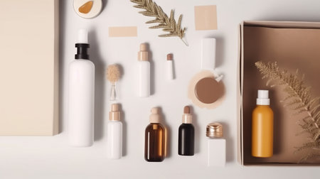 Cosmetics box with set of bottles. Illustration Generative AIの素材