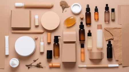 Cosmetics box with set of bottles. Illustration Generative AIの素材