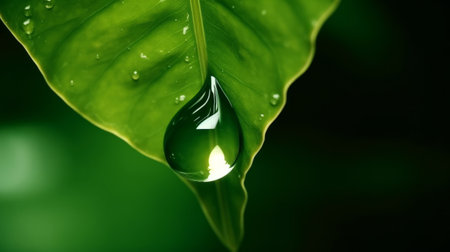 Green leaf with water drop Illustration Generative AIの素材