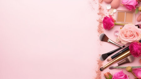 Pink background with cosmetic products. Illustration Generative AIの素材