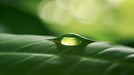 Green leaf with water drop Illustration Generative AIの素材