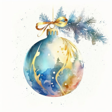Watercolor Christmas ball decoration. Illustration Generative AIの素材