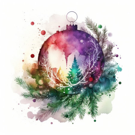 Watercolor Christmas ball decoration. Illustration Generative AIの素材