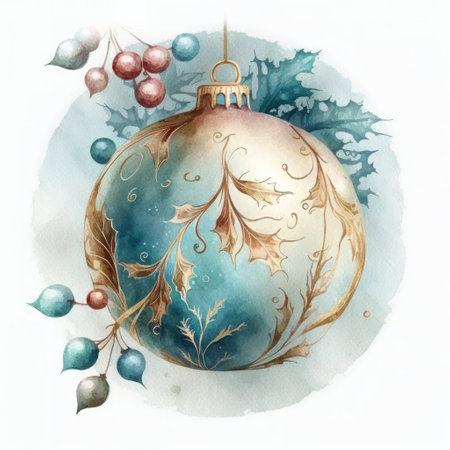 Watercolor Christmas ball decoration. Illustration Generative AIの素材