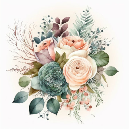 watercolor wedding bouquet. Illustration Generative AIの素材