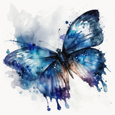 Blue watercolor butterfly. Illustration Generative AIの素材