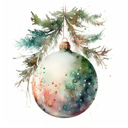Watercolor Christmas ball decoration. Illustration Generative AIの素材
