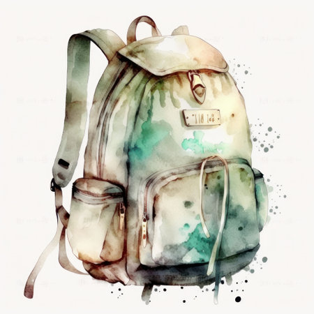 Watercolor school backpack. Illustration Generative AIの素材