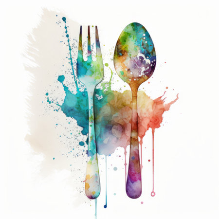 watercolor spoon and fork. Illustration Generative AIの素材