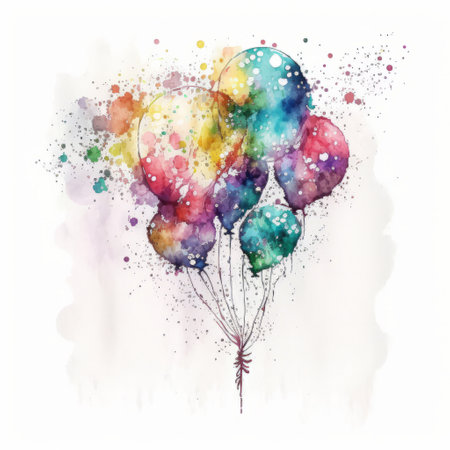 Watercolor birthday balloons. Illustration Generative AIの素材