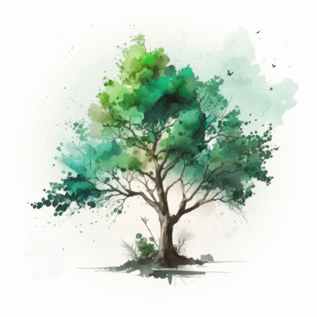 Watercolor green tree, Illustration Generative AIの素材
