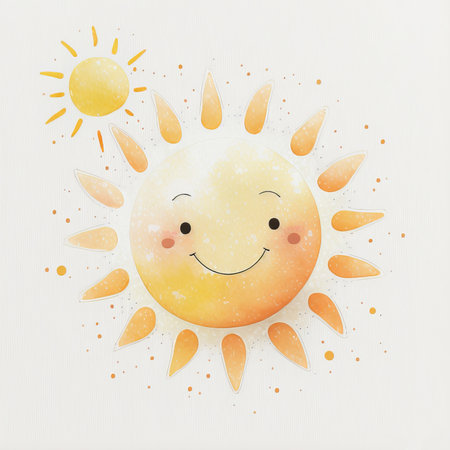 Cute watercolor sun. Illustration Generative AIの素材