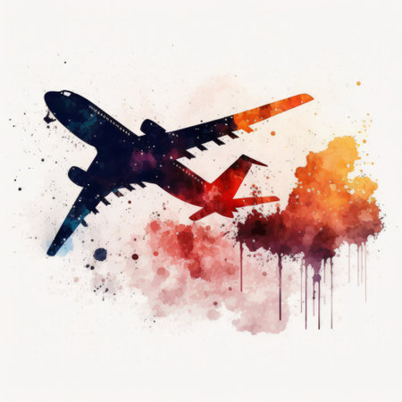 Watercolor airplane. Illustration Generative AIの素材