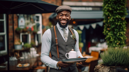 portrait of a waiter. Illustration Generative AIの素材