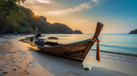 Thai traditional wooden longtail boat. Illustration Generative AIの素材