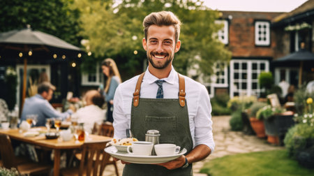 portrait of a waiter. Illustration Generative AIの素材