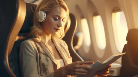 girl in airplane. Illustration Generative AIの素材