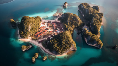 Tropical island drone view. Illustration Generative AIの素材