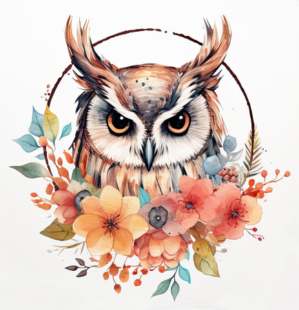 Cute watercolor owl. Illustration Generative AIの素材