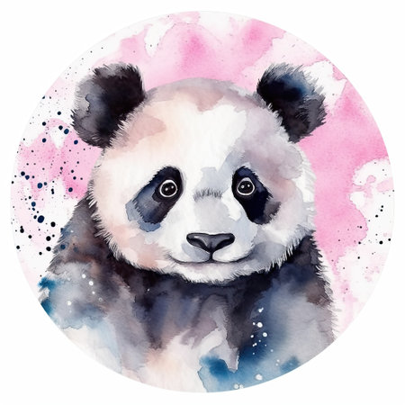 Watercolor panda sticker. Illustration Generative AIの素材
