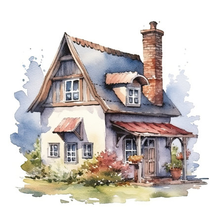 Cute watercolor house. Illustration Generative AIの素材