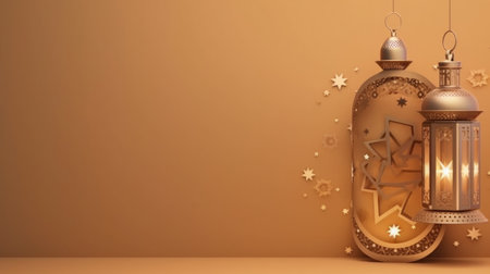 lantern islamic , eid mubarak, Eid al Adha banner Illustration Generative AIの素材