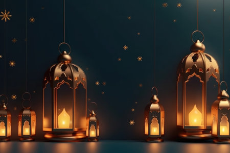 lantern islamic , eid mubarak, Eid al Adha banner Illustration Generative AIの素材