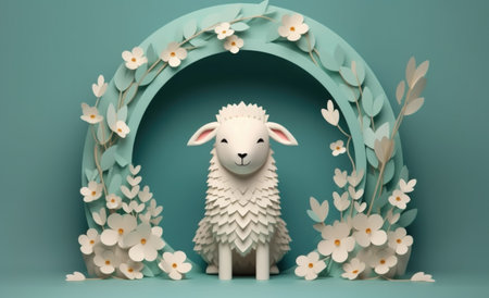 Eid al adha islamic decoration background with goat sheep arabic crescent, ramadan kareem. Illustration Generative AIの素材