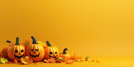 Yellow vivid Halloween background. Illustration Generative AIの素材