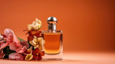 Bottle of perfume with flowers. Illustration Generative AIの素材
