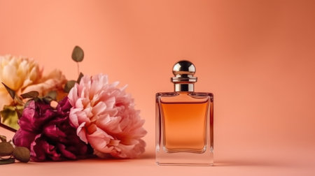 Bottle of perfume with flowers. Illustration Generative AIの素材
