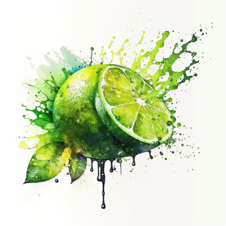 watercolor lime. Illustration Generative AIの素材