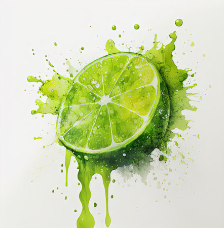 watercolor lime. Illustration Generative AIの素材