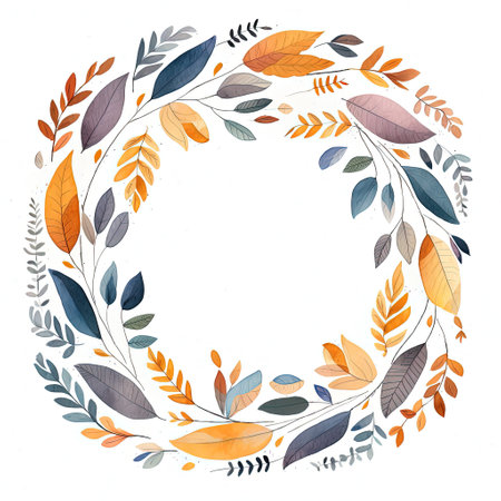Watercolor autumn leaves frame. Illustration Generative AIの素材