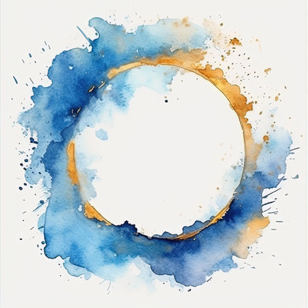 Blue and golden watercolor frame. Illustration Generative AIの素材
