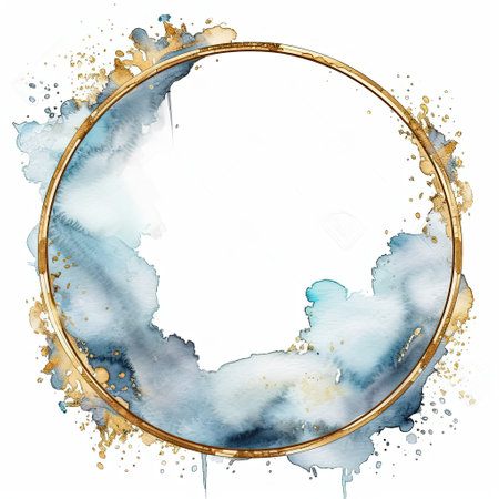 Blue and golden watercolor frame. Illustration Generative AIの素材
