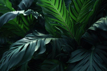 Green tropical leaves background. Illustration Generative AIの素材