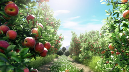 summer apple garden. Illustration Generative AIの素材