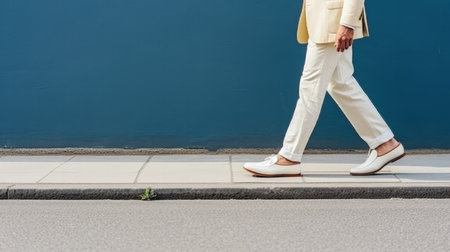 Stylish man in white shoes on city street Illustration Generative AIの素材