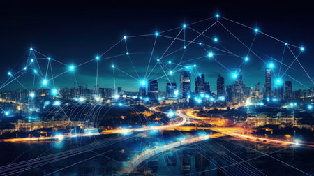 Smart city and polygon pattern connection with speed line technology Illustration Generative AIの素材