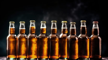 Glass bottles of beers. Illustration Generative AIの素材