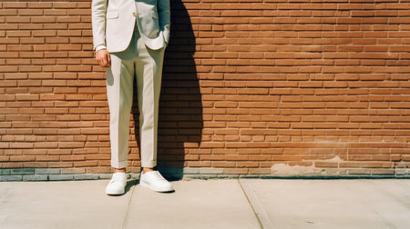 Stylish man in white shoes on city street Illustration Generative AIの素材
