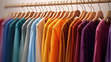 Colorful clothes hang on hangers Illustration Generative AIの素材