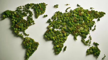 World map from green leaves. Illustration Generative AIの素材