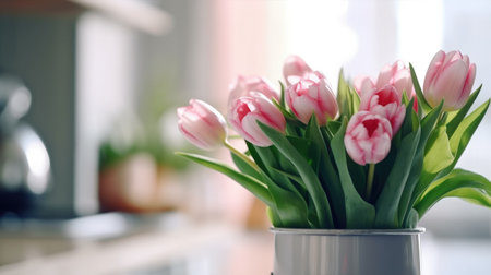 Fresh bouquet of tulips. Illustration Generative AIの素材