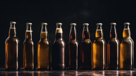 Glass bottles of beers. Illustration Generative AIの素材