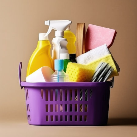 Cleaning products and tools on bucket Illustration Generative AIの素材
