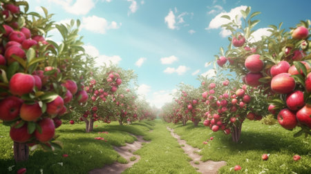 summer apple garden. Illustration Generative AIの素材