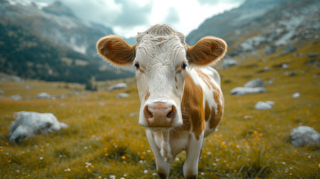 A beautiful cow looks into the camera.の素材
